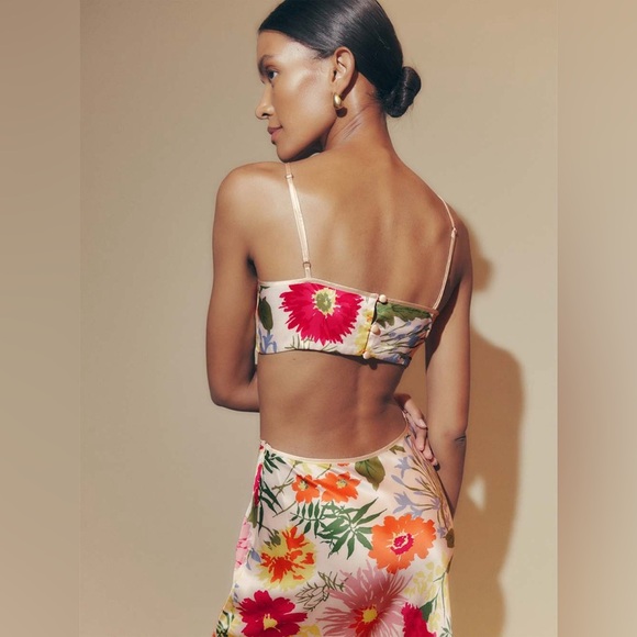 NWOT Reformation Poppies Silk Maxi Dress Cutout Floral Boho Garden Sz 4 - Picture 5 of 16